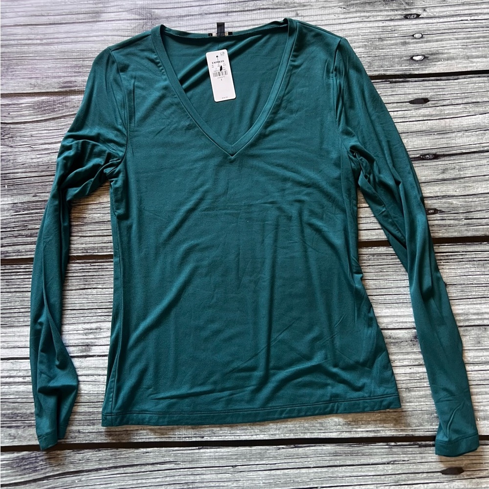 Express Deep Teal Long Sleeve V-Neck Top